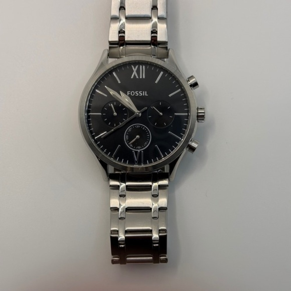 Fossil Townsman Chronograph Mens Silver Black Roman Numeral Watch BQ2400